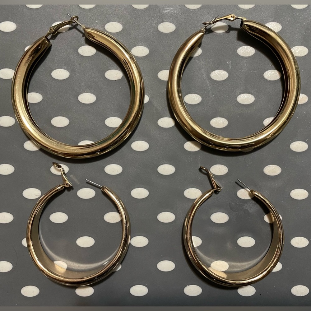 Zara Gold Colored Hoop Earrings 2 Pair Set